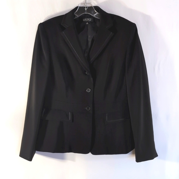 Kasper Black 3 Button Black Blazer Suit Jacket Size 10 - Picture 1 of 7